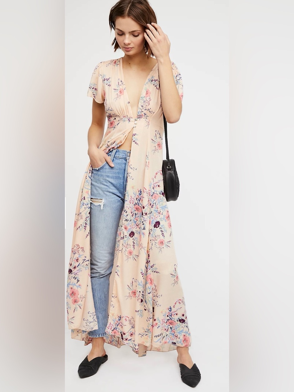Intimately Free People Deevine Robe Open Delicate Feminine Floral Maxi Duster